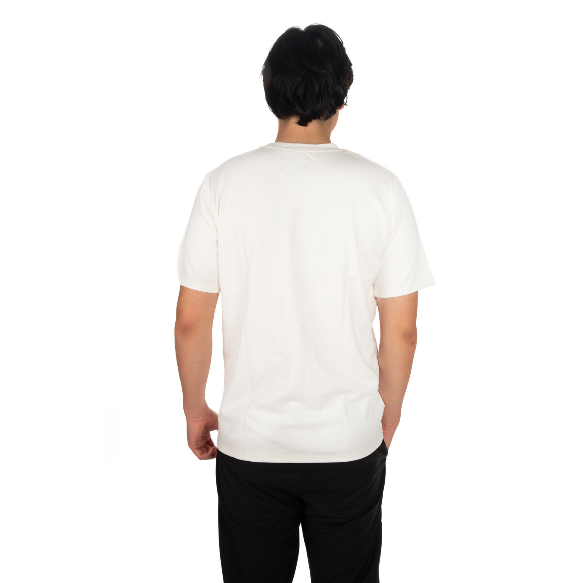 L’Homme Moderne White T-shirt with Stainless Smiley back view on male model
