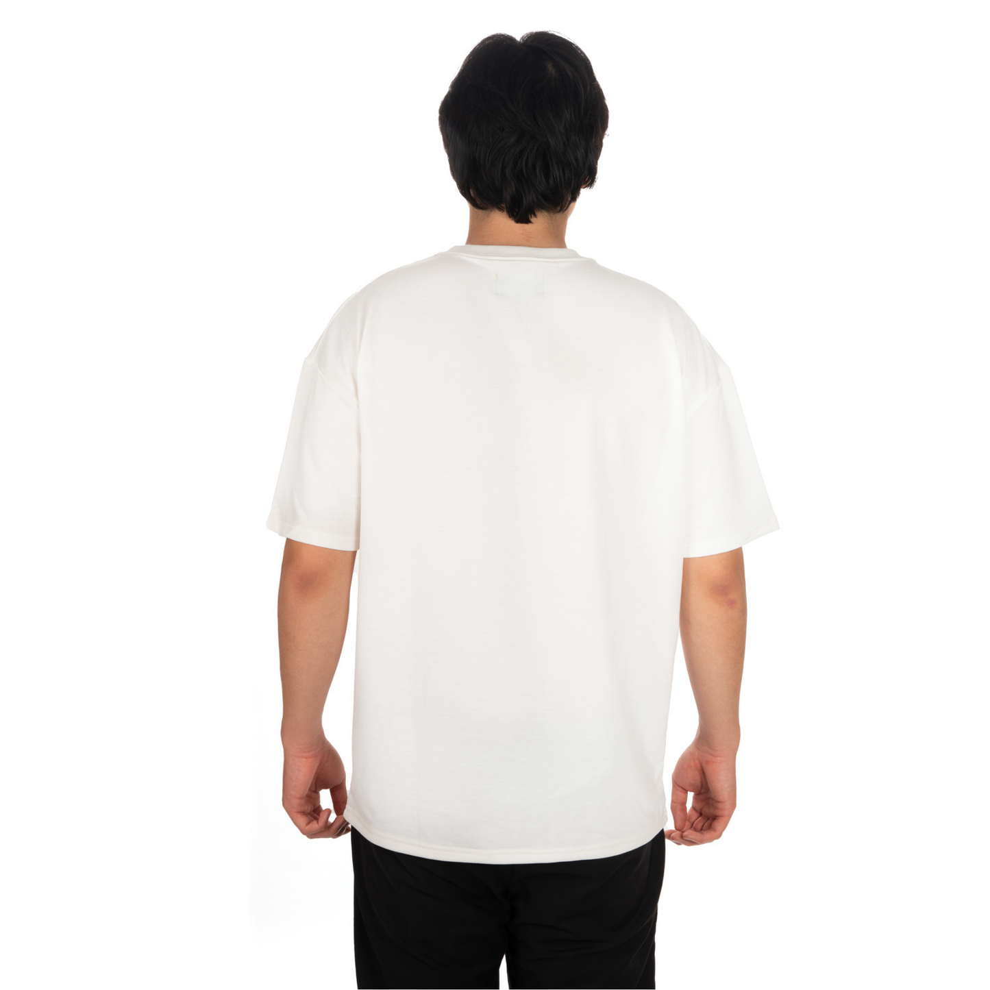 Unisex Oversized White T-shirt Libre Forever back View on male model