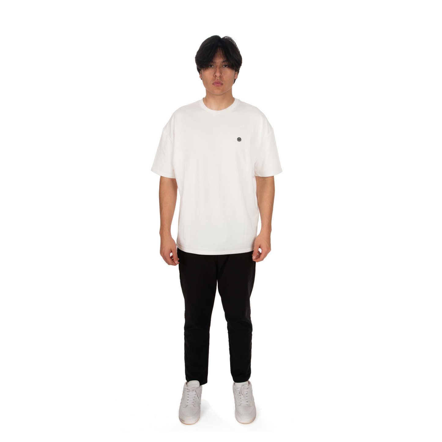 Unisex Oversized White T-shirt Le Club des Gamins front view on male model
