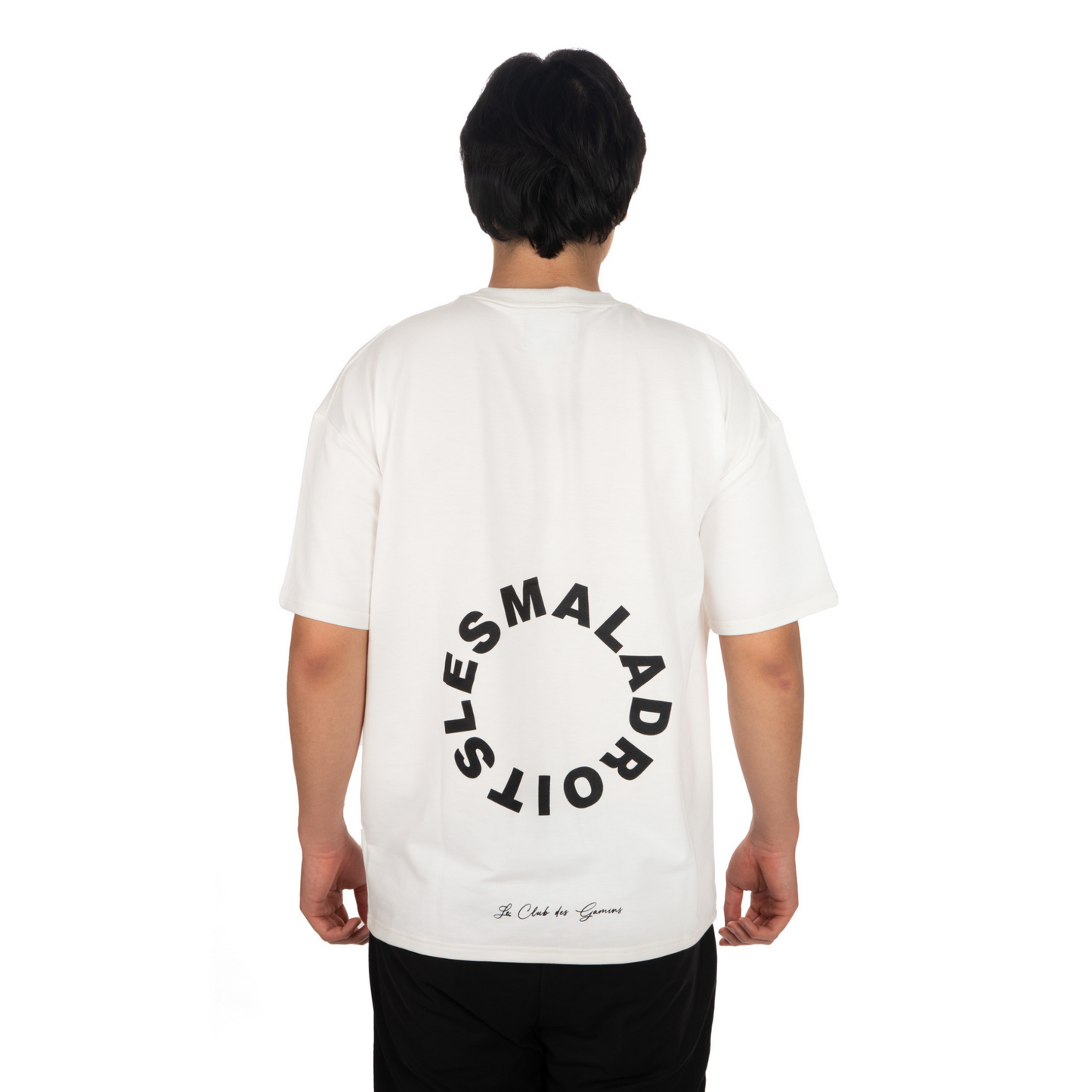Unisex Oversized White T-shirt Le Club des Gamins back view on male model