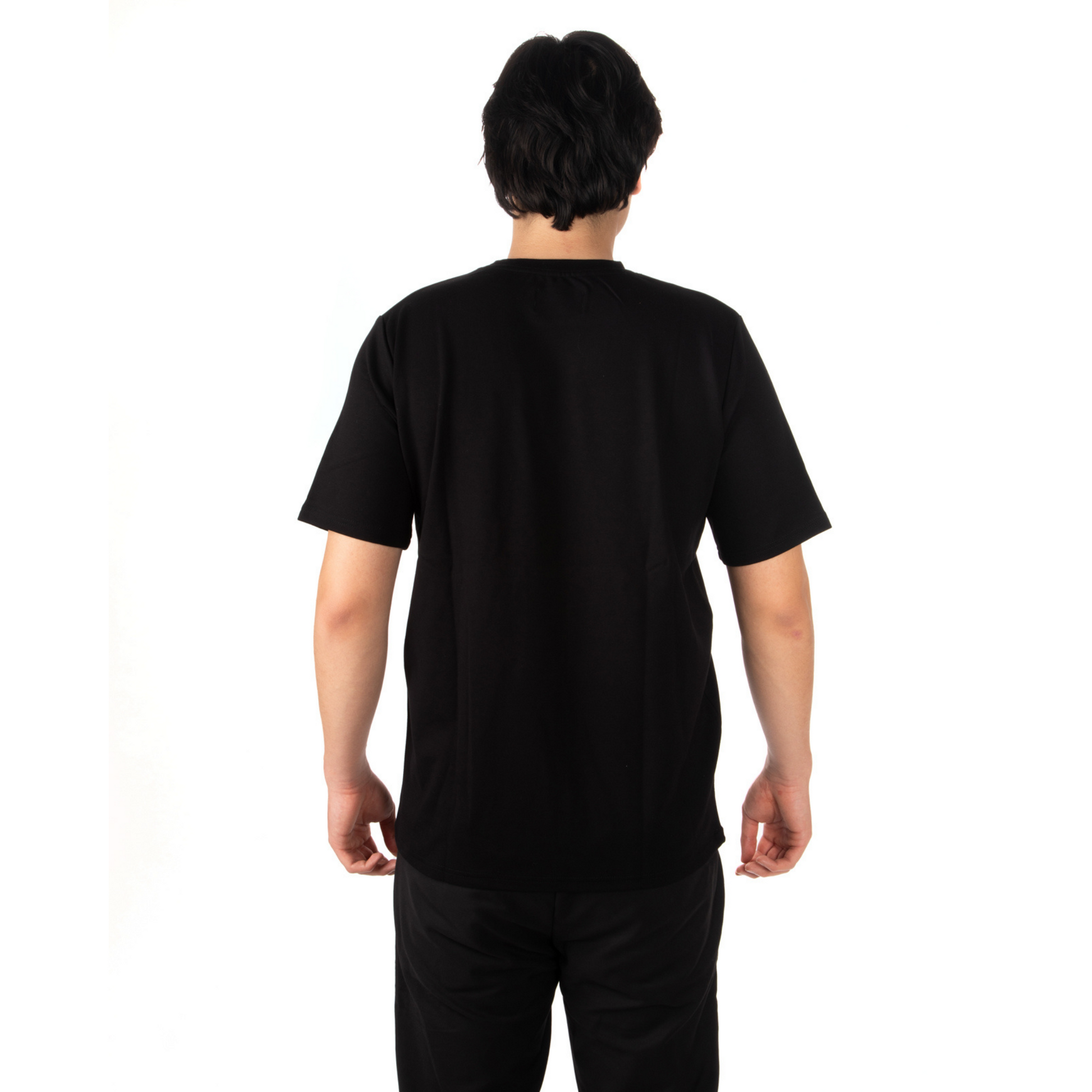 L’Homme Moderne Black T-shirt with Black Smiley back view on male model