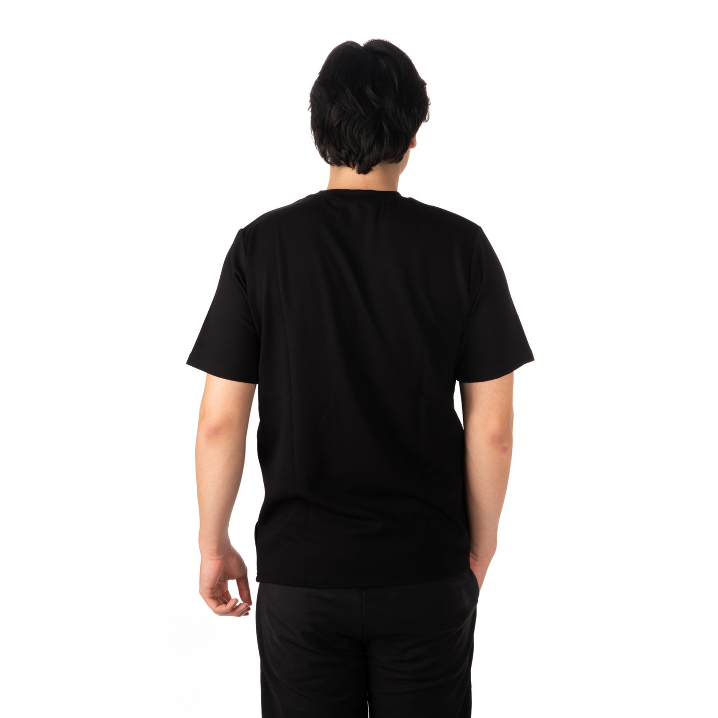 L’Homme Moderne Black T-shirt with Mint Smiley back view on male model