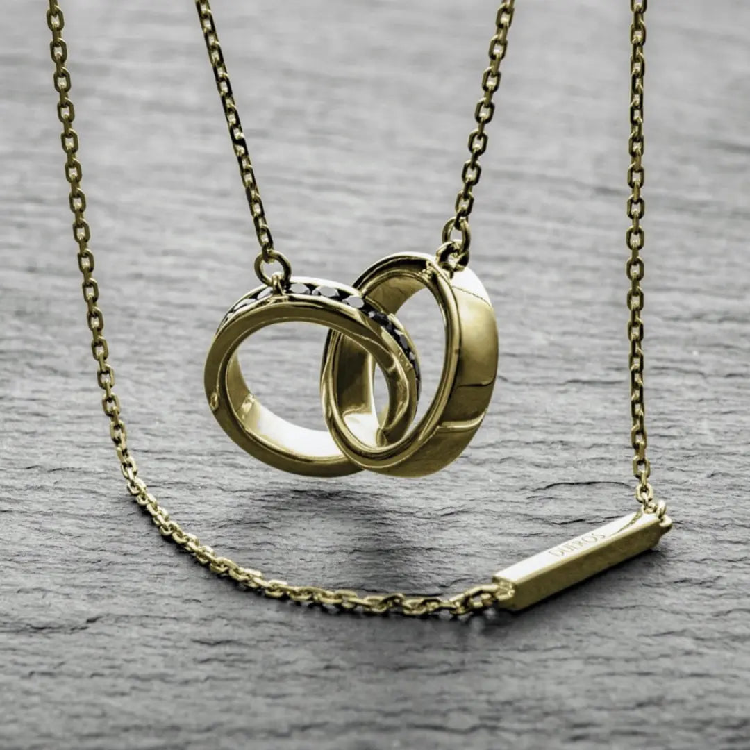 DUEROS Double Ring Necklace Yellow Gold Plated