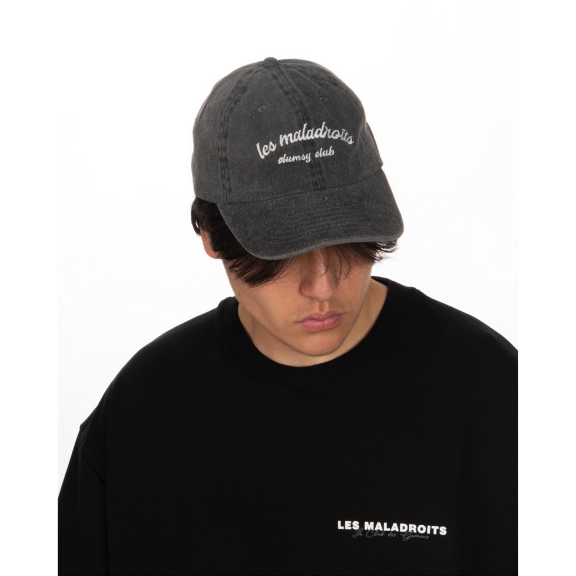Washed Grey Hat – Les Maladroits Clumsy Club zoomed view on male model