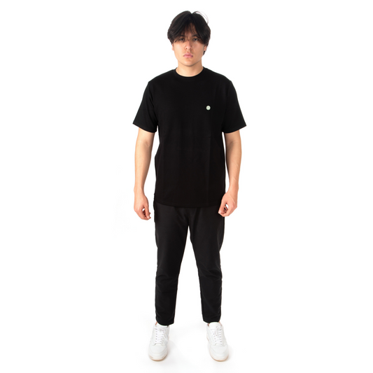 L’Homme Moderne Black T-shirt with Mint Smiley front view on male model