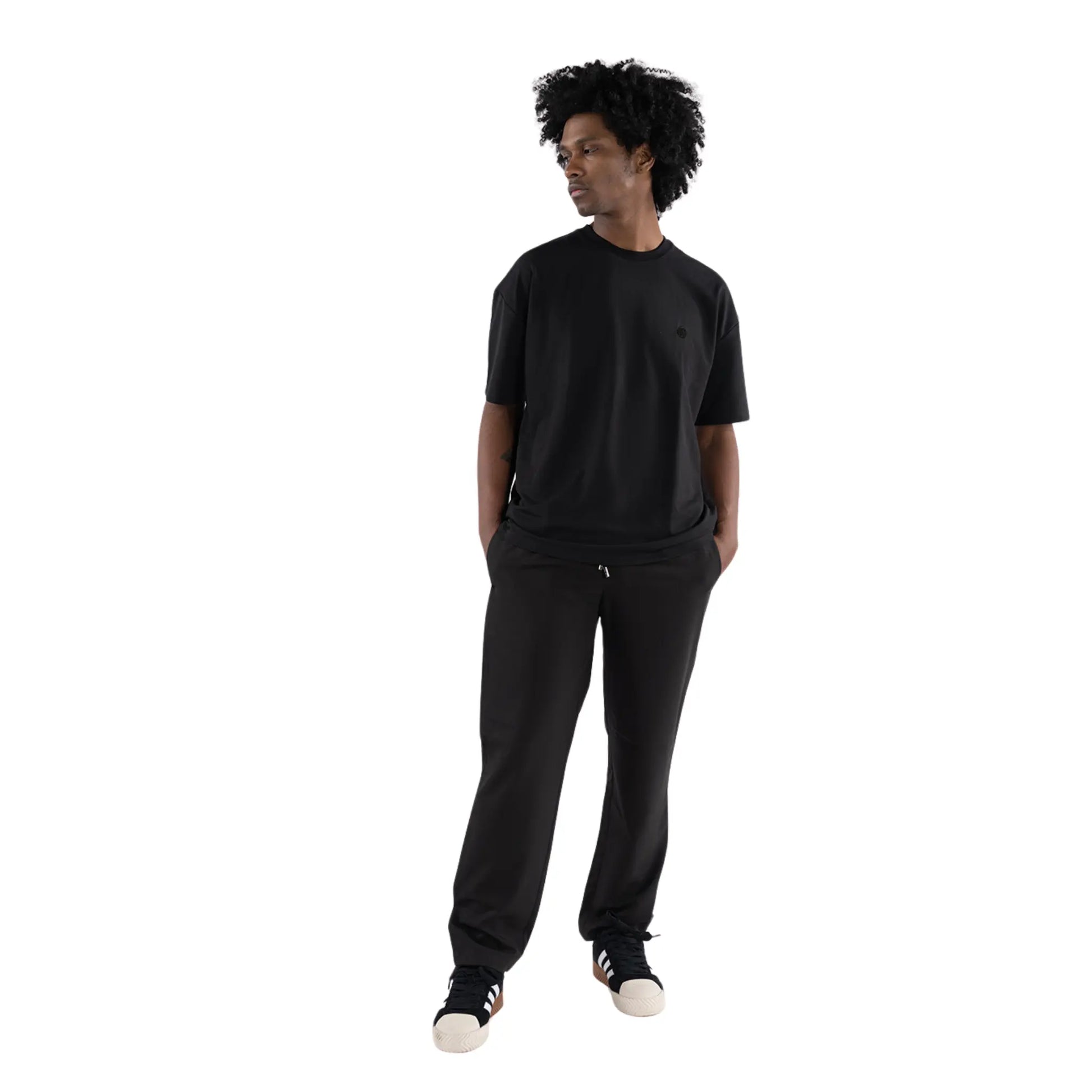 Oversized T-Shirt Black with Black Smiley on black male model