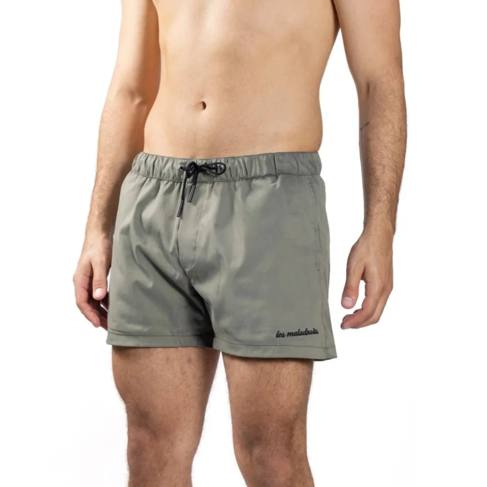 Khaki Swimwear with Logo Embroidery