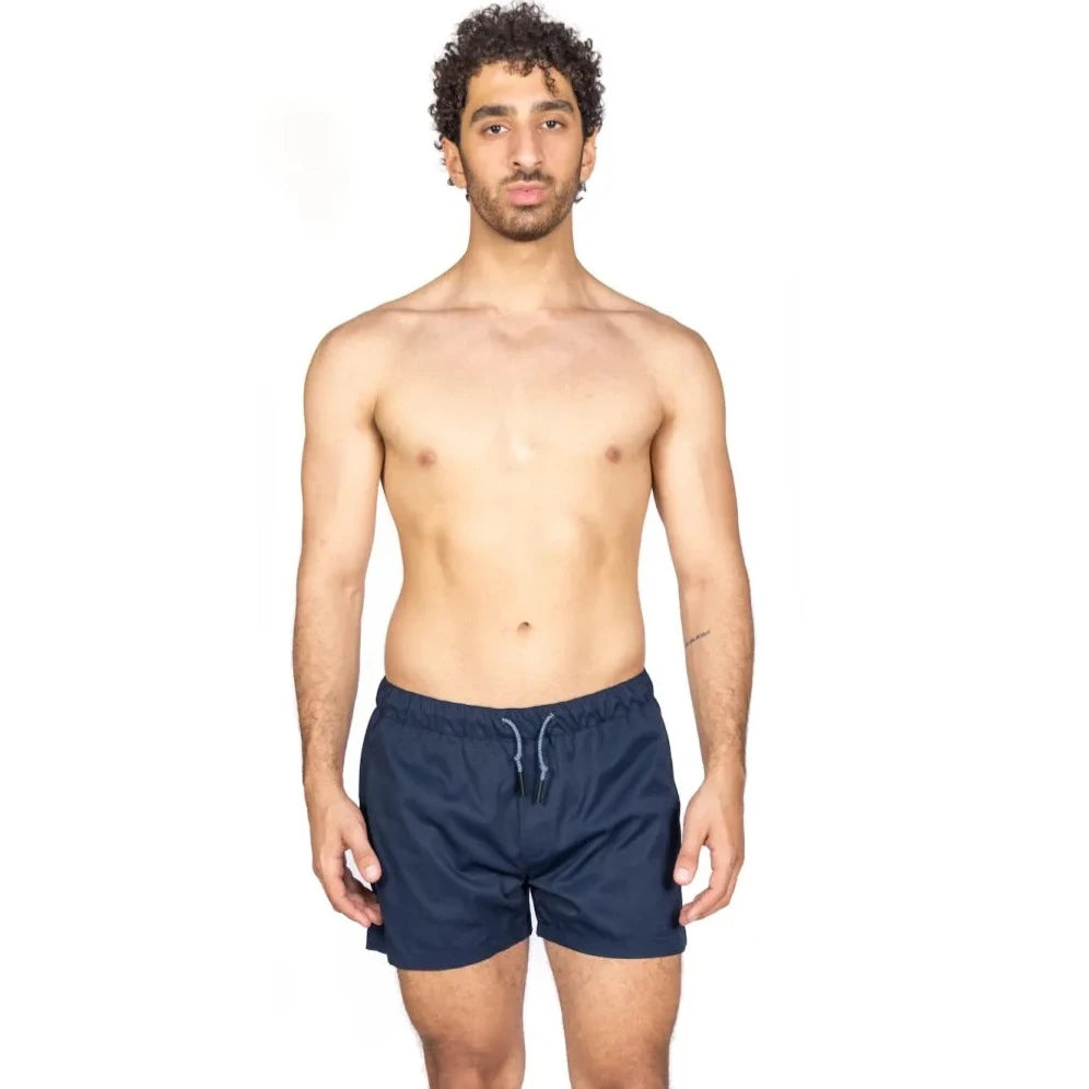 Navy Blue Swimwear with Logo Embroidery