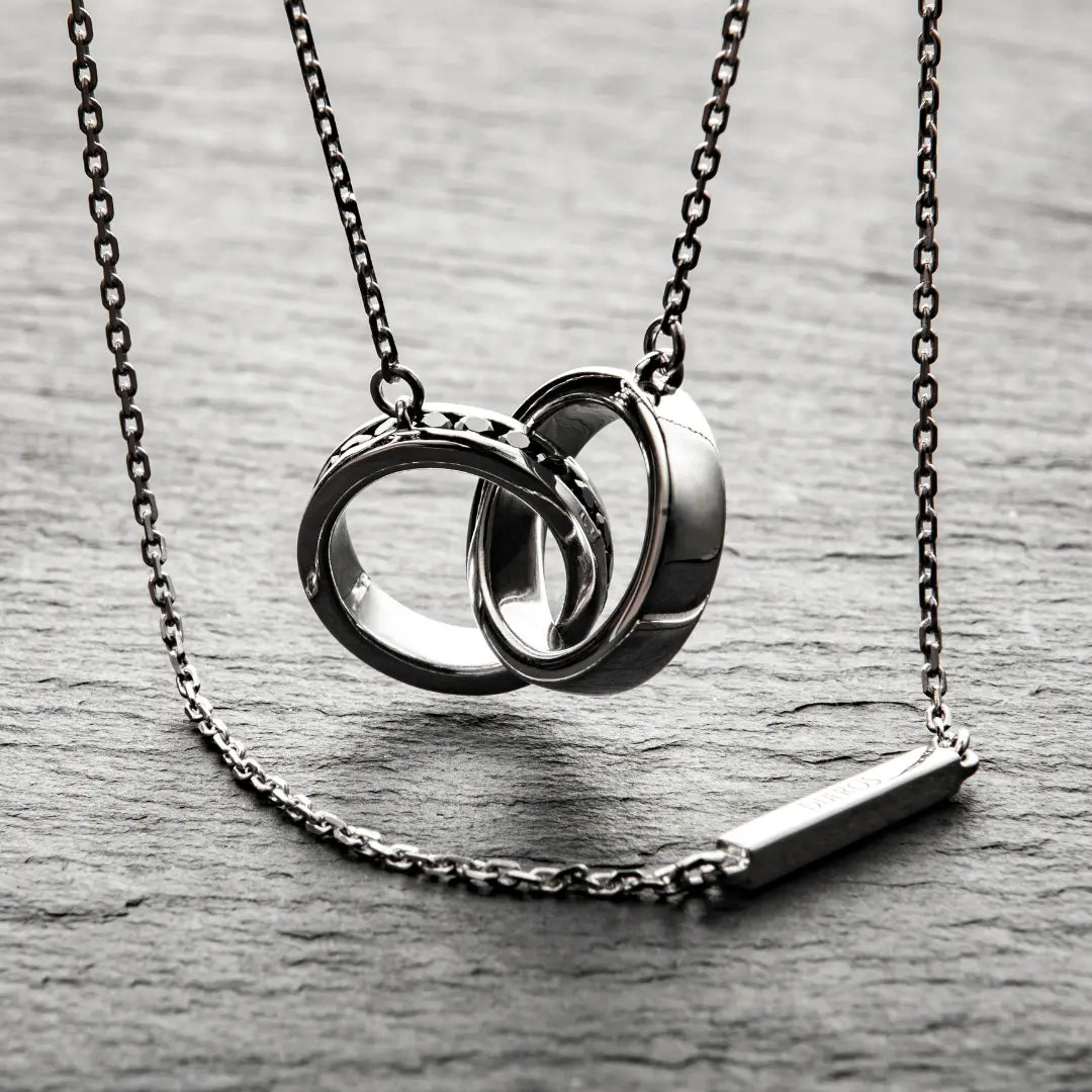 Dueros Double Ring Necklace Sterling Silver for men and women