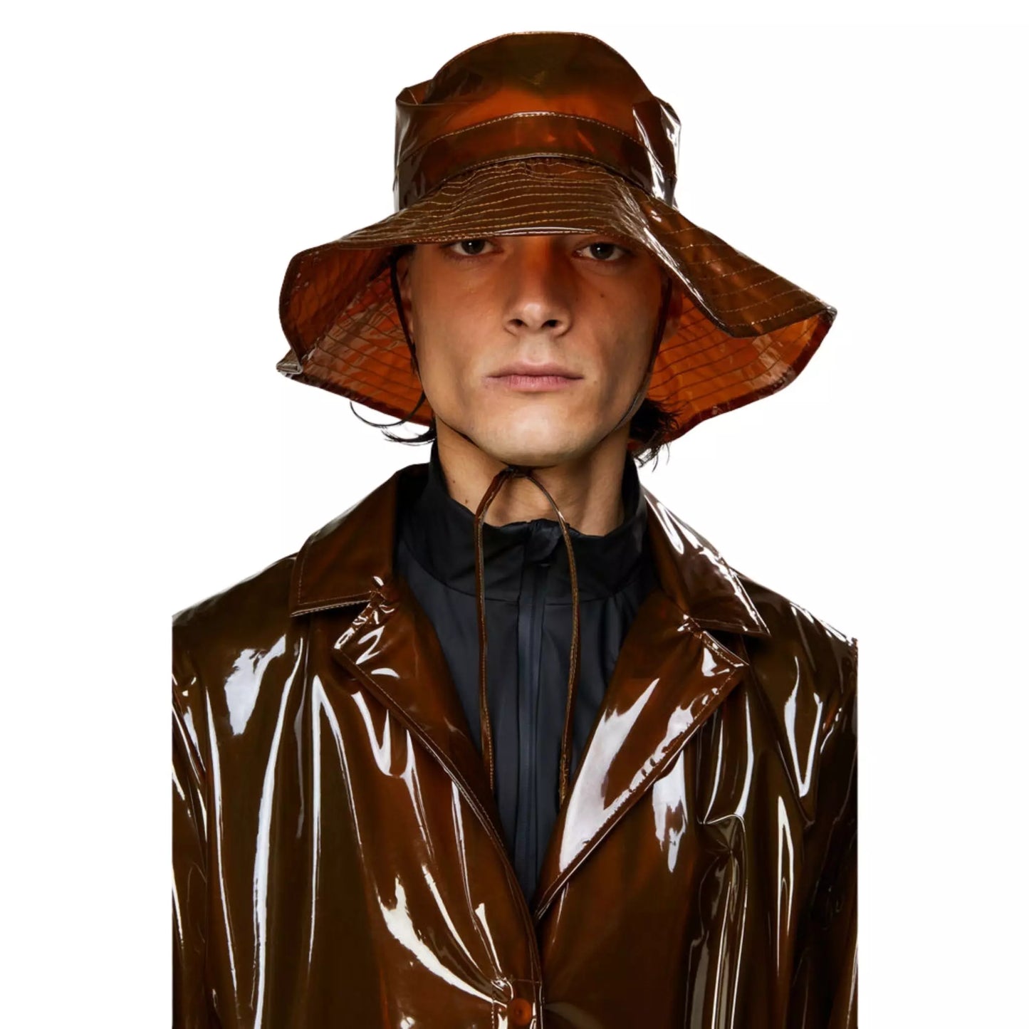 Rains waterproof boonie Hat transparent brown worn by men