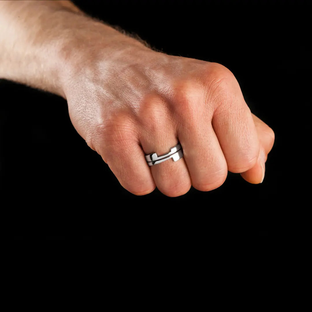 Dueros Two Ring Sterling Silver on man's finger